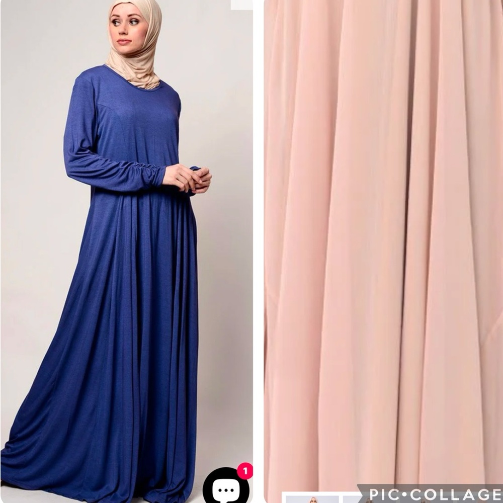 Jersey Pink Abaya Pleated Pockets TALL 62 L XL Flare Maxi Dress Modest